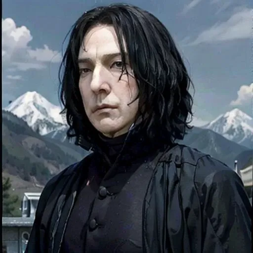 muscular male, high quality in black leather jacket, portrait 8k, on mountain top, blonde hair, <lora:snape_v1.0:1>, severus snape