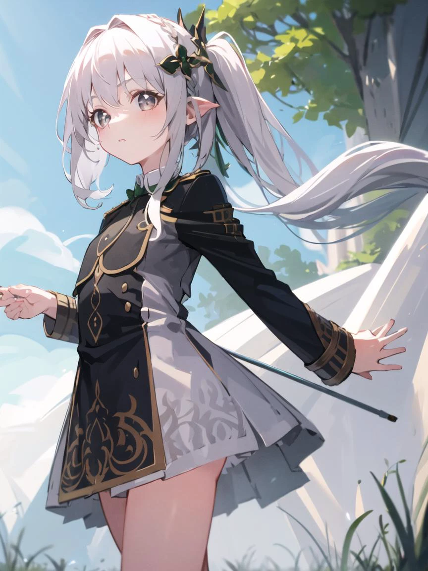 <lora:blueLycorisUniform_v1:1> lycoris_uniform, girl, petit, white hair, braid, hair hair ornament, side ponytail, <lora:yetAnotherNahidaLora_nahida:0.7>