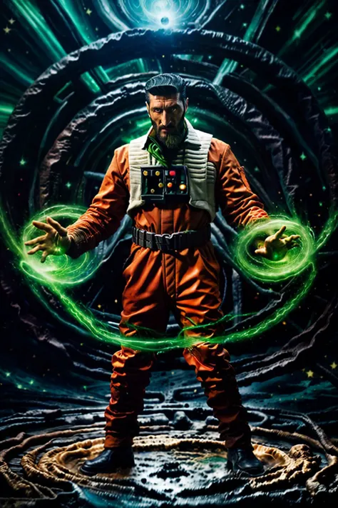 (Fares Fares:1.2) a man with a (slicked-back hair:1.3) wearing a (orange:0.2) (rebel pilot suit:1.2), dark space, bright stars, (full:1.2) (long:0.5) (squarish:1.2) big (beard:1.2), devilish (confident looking down:1.2), dynamic pose, (a circle of swirling ven0mancer, venom liquid, venom orb, swirling green liquid:1.1) is around his body, 4k uhd, dslr, soft light, high quality, Fujifilm XT3 <lora:RPSV3:0.82> <lora:Fares_FaresSD15:0.75> <lora:epiNoiseoffset_v2:1.0> <lora:weight_slider_v2:-1.8> <lora:Concept - Venomancer:0.65>