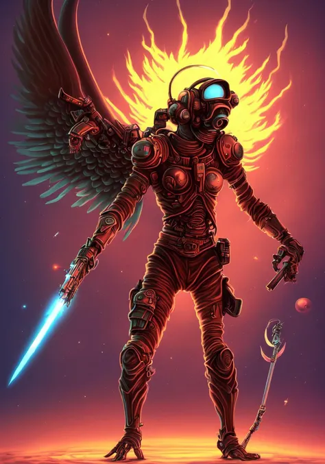 textless, best quality, War in Heaven (serphm:1.3) Archangel Holding Flaming Weapon, battling demons in another world, ggffff666666