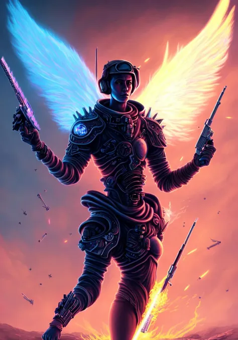 textless, best quality, War in Heaven (serphm:1.3) Archangel Holding Flaming Weapon, battling demons in another world, ggffff666666