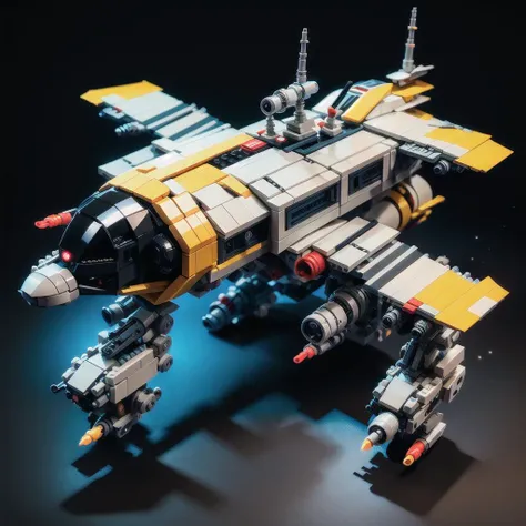 <lora:LegoAIrev:1>LegoAI (Blacktron) blackSpace Fighter, galaxy background