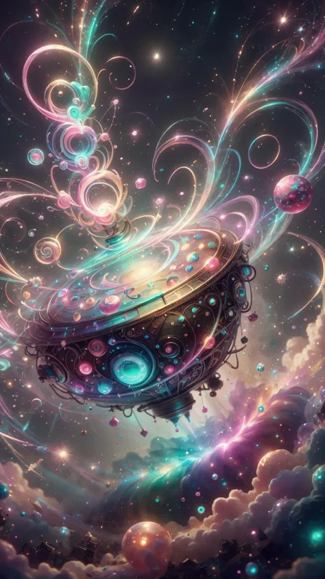 a beautiful whimsical woman standing under a multi-colored binary blackhole with an accretion disc, casting magic, glowing trails following her arms, wearing professional makeup, by Lois van Baarle, by Greg Rutkowski, by artgerm, by beeple, by studio ghibli, cinematic angle, volumetric lighting, 4k resolution, octane render, trending on artstation, masterpiece <lora:AetherPunkAI:0.8> AetherPunkAI <lora:CandyMagic:0.8> candymagic , vibrant , sugary aura