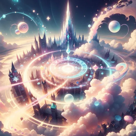 <lora:CandyMagic-22:0.9>, candymagic , vibrant , sugary aura, cream stream,
large scale spell,, sky clouds , magic circle,