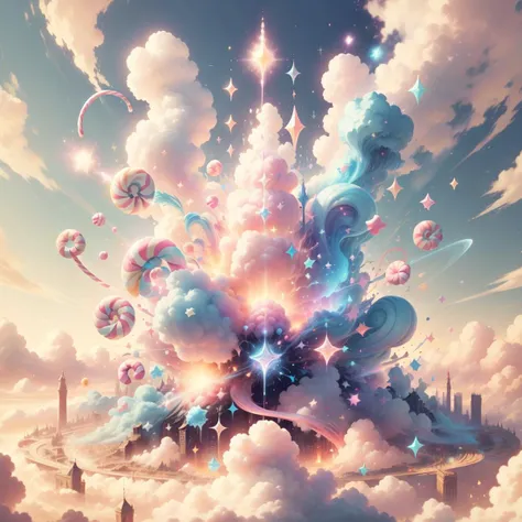 <lora:CandyMagic-22:0.8>, candymagic , dazzling brightness, vibrant , sugary,
explosion spell, destruction , sky clouds