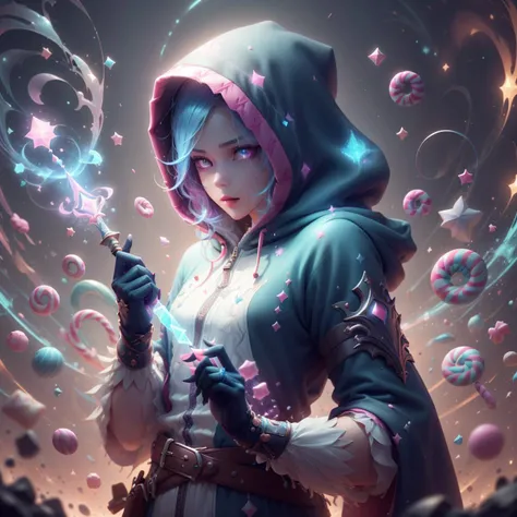 <lora:CandyMagic-22:0.9>, candymagic , vibrant , sugary aura,
fantasy, (assassin:1.1) , belt , holding dagger , hood up, glowing eyes,