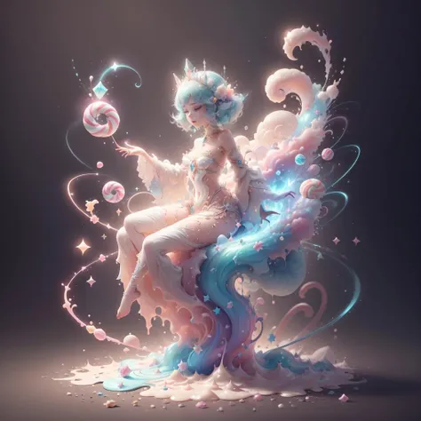 <lora:CandyMagic-22:0.9>, candymagic , vibrant , sugary aura, cream stream,
fantasy, 1girl, dissolving, decay, delicate , beautiful,noble , princess , mini crown, elegant , jewelry , full body,