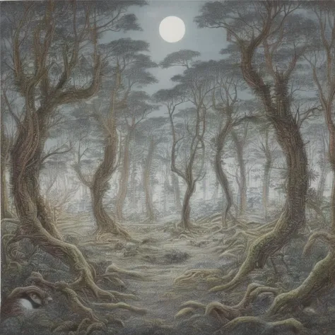 "A photorealistic depiction of a mysterious extraterrestrial forest. The trees should be unlike any found on Earth, with bioluminescent leaves and bark that shimmers in varying shades of colors not typically seen in terrestrial forests. The ground should be covered in a soft, glowing moss, and the air filled with floating spores that emit a gentle light. Strange, ethereal creatures, reminiscent of both plants and animals, move gracefully between the trees. The sky above is a tapestry of unfamiliar constellations and multiple moons, casting an otherworldly glow over the landscape. The overall atmosphere should evoke a sense of wonder, curiosity, and the unknown. <lora:landscape-painting-sdxl_v2:1>