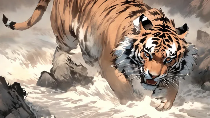 (Realistic),masterpiece,best quality,cinematic lighting,natural shadow,highest detail,professional photography,detailed background,depth of field,insane details,intricate,aesthetic,subsurface scattering,dynamic angle,
medieval engraving,tiger and crane,high resolution,China,<lora:landscape-painting-sdxl_v2:1>,QIEMANCN,