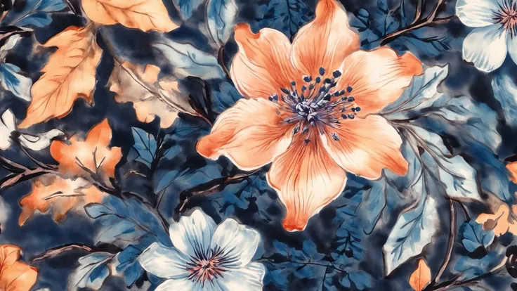 (Realistic),masterpiece,best quality,cinematic lighting,natural shadow,highest detail,professional photography,detailed background,depth of field,insane details,intricate,aesthetic,subsurface scattering,dynamic angle,
london watercolour blue pink orange floral digital illustration,in the style of classic tattoo motifs,dark blue and amber,bloomsbury group,embroidery,chinese watercolor -,
<lora:landscape-painting-sdxl_v2:1>,QIEMANCN,