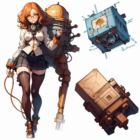 (simple background:1.2), ( white background:1.2), full body,looking at viewer,
1girl, lifting a giant cube, suit, miniskirt,academy uniform ,
monster girl, colored skin, yellow eyes, orange hair, glasses,
thinking expression , stoic,
<lora:DaVinciTech-25:1>, scifi, davincitech, by leonardo da vinci, schematics, symbols and writings,