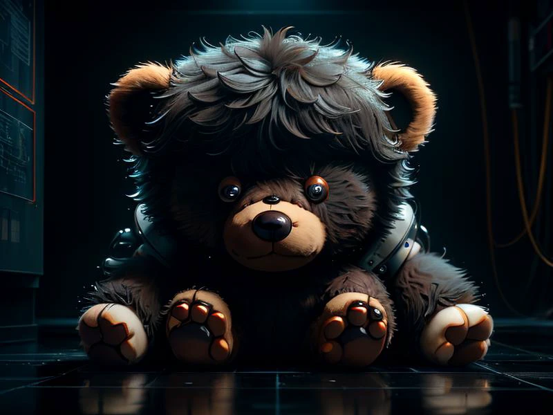 (UHD:1.1), black background, reflective floor, posing,
( close up of (cute:0.70) wet teddy bear, wet fur,)
<lora:DaVinciTech:0.9> davincitech, scifi, by leonardo da vinci,
(Style: subsurface scattering, (pui), analog style, realistic, film photography, highres photo, cinematic Lighting, (Photorealistic:1.2),)
(detailed), sharp, HDR, high quality, good resolution, maximalist, masterpiece,