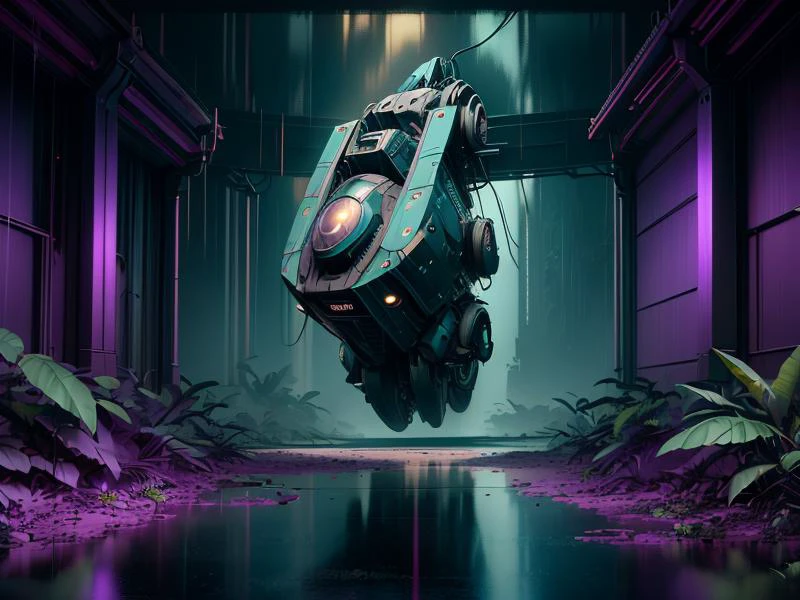(pixar:0.4), (3D:1.2),
(UHD:1.1), black background, reflective floor, (posing:0.70),
( (no humans:1.2), scenery, wide view, a rainy jungle, wet, reflections, darkness, (at night),})
<lora:DaVinciTech:0.60> davincitech, scifi, by leonardo da vinci,
(color scheme:teal purple)
(Style: subsurface scattering, (pui), analog style, realistic, film photography, highres photo, cinematic Lighting, (Photorealistic:1.2),)
(detailed), sharp, HDR, high quality, good resolution, maximalist, masterpiece,