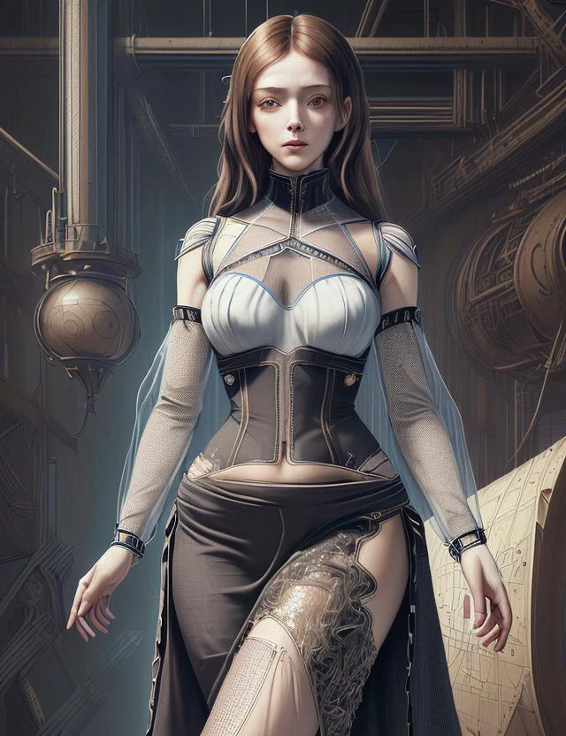davincitech, upper body clothing, Augmented Reality Mesh, Pictorial Tapestry Weave,, Sequined Mesh, Cutout Sleeves, Asymmetrical Hemline, High Waist, Side pockets,,Elastic Waistband, , 8K, <lora:DaVinciTech:0.8>, scifi, by leonardo da vinci