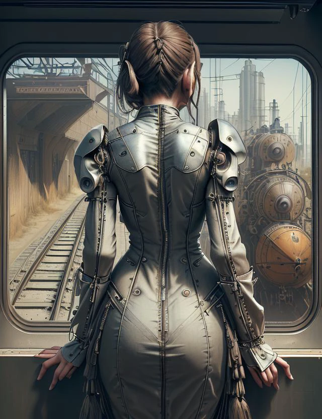 davincitech, upper body clothing, Haptic Feedback Alloy, , Long Sleeves, High-Low Hemline, Empire Waist, Detachable Train, Zipper Closure,,Train,,Open Back,,Tassels,,Paneling,,Front Pockets, , 8K, <lora:DaVinciTech:0.8>, scifi, by leonardo da vinci