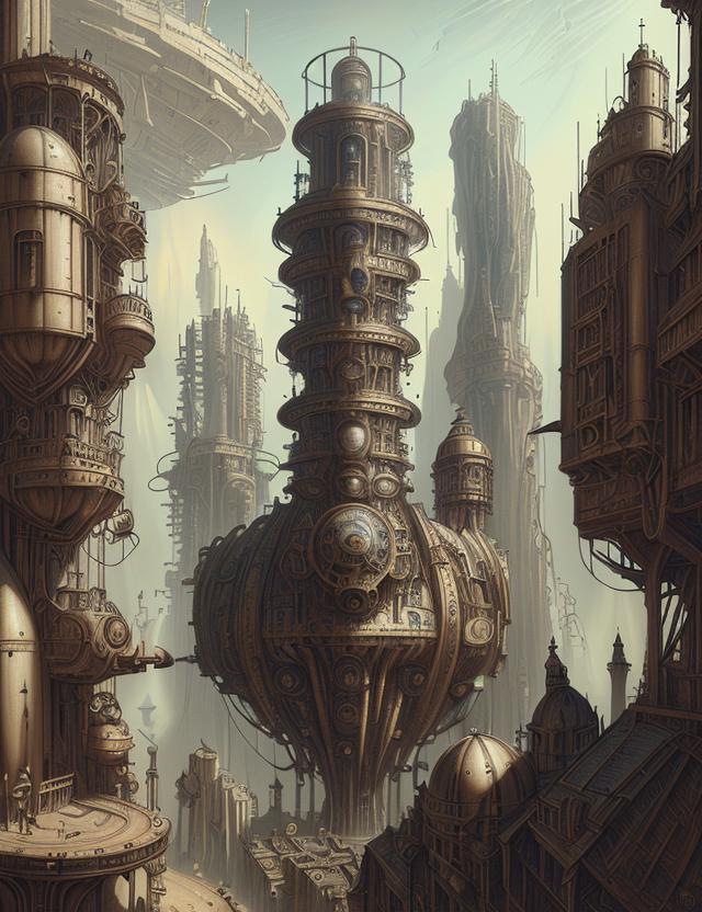 A close up of a city with a giant tower in the middle of it - SeaArt AI