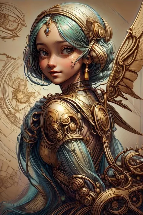 (Enchanted:1.275) by Leonardo da Vinci <lora:DaVinciTech-25:1.40>, high-definition portrait of a miniature African fairy exuding enchantment luxurious. Delicate gold features vibrant attire iridescent wings blur reality fantasy. dystopia in background <lora:LuxTech-20:0.60> <lora:add_detail:0.35> <lora:difConsistency_detail:0.35> <lora:more_details:0.35>