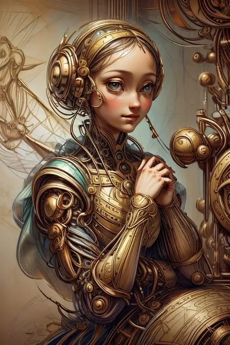 (Enchanted:1.275) by Leonardo da Vinci <lora:DaVinciTech-25:1.40>, high-definition portrait of a miniature African fairy exuding enchantment luxurious. Delicate gold features vibrant attire iridescent wings blur reality fantasy. dystopia in background <lora:LuxTech-20:0.60> <lora:add_detail:0.35> <lora:difConsistency_detail:0.35> <lora:more_details:0.35>