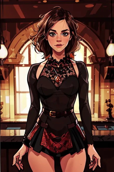 <lora:MinkoStyleV3:1>Minkostyle, intricate details, masterpiece, absurdres, best quality, Highest Quality, (1girl) , solo <lora:Emma Watson:0.75> emma watson, brown hair, cowboy shot, sparkly dress