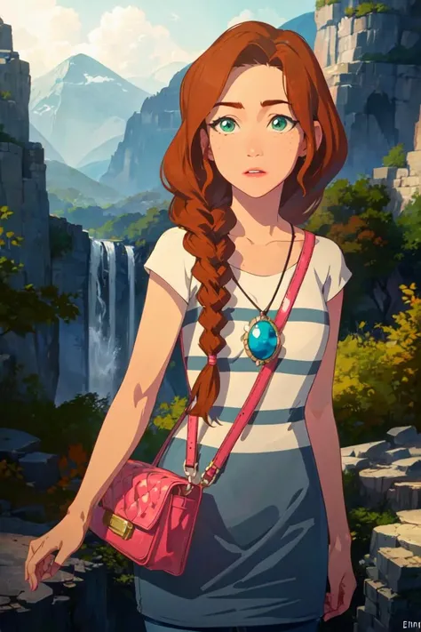 (EmilyJones:1.5), (brown hair, green eyes, side braid), (pink purse), (realistic:1.2), (masterpiece:1.2), (full-body-shot:1),(Cowboy-shot:1.2), neon lighting, dark romantic lighting, (highly detailed:1.2),(detailed face:1.2), (gradients), colorful, detailed eyes, (detailed landscape:1.2), (natural lighting:1.2), solo, 1girl, <lora:LEGOElvesEmily-10:0.8> <lora:add_detail:0.3> <lora:BeautifulEyes:0.6>