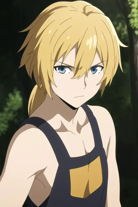 masterpiece, best quality, high quality, 1boy, solo, male focus, looking at viewer, upper body, <lora:subaru_gleipnir:0.72>, subaru_gleipnir, blonde hair, ponytail, <lora:animemix_v3_offset:0.90>