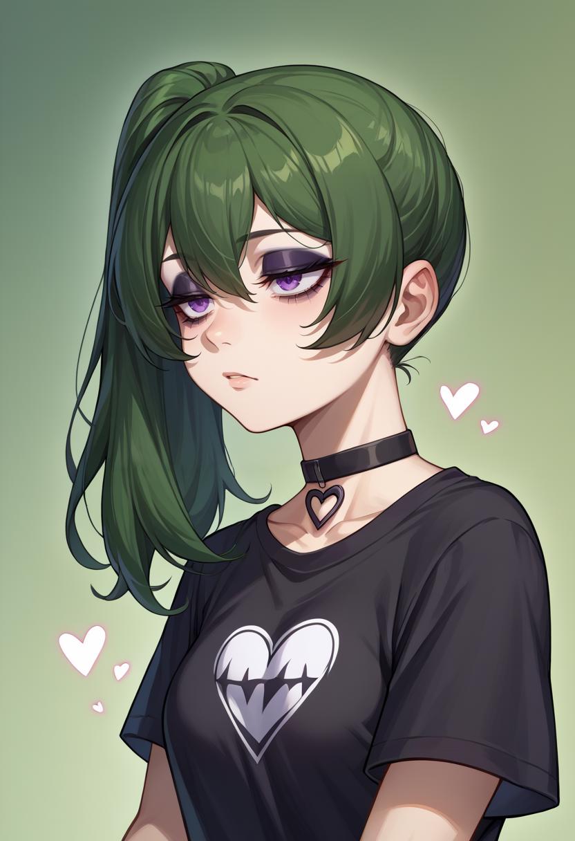 A close up of a person with green hair and a black shirt - SeaArt AI