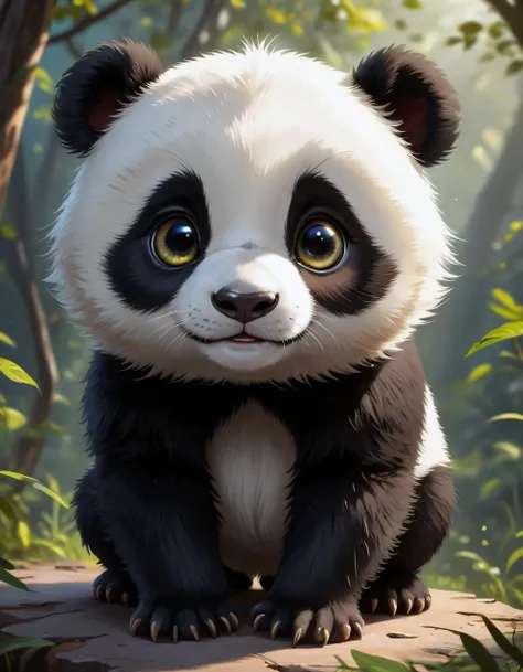 most cute fantasy animals of the world, different species, panda based, big eyes, very fluffy
