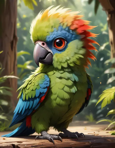 most cute fantasy animals of the world, different species, parrot based, big eyes, very fluffy
