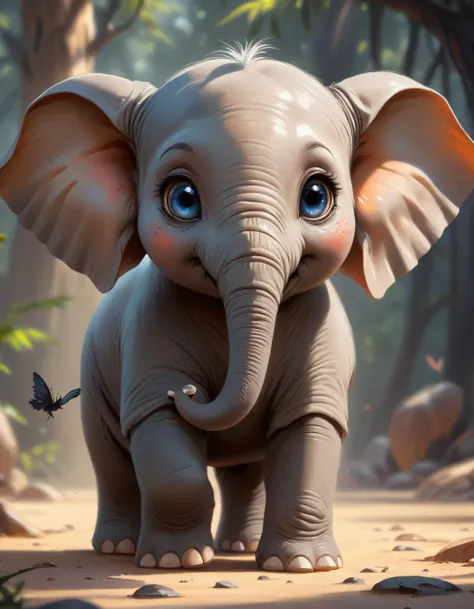 most cute fantasy animals of the world, different species, elephant based, big eyes, very fluffy