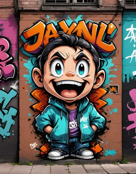 graffiti on wall that says "JayNL", (JayNL in graffiti), digital art, cartoon style