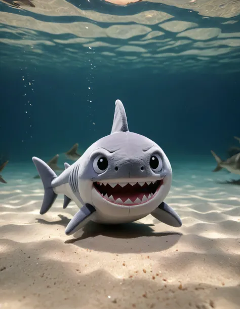stuffed toy, shark, under water