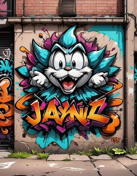 graffiti on wall that says "JayNL", (JayNL in graffiti), digital art, cartoon style