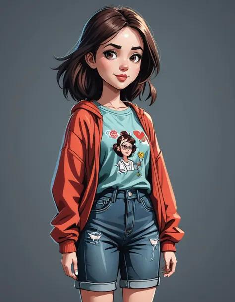 casual girl, digital art, cartoon style