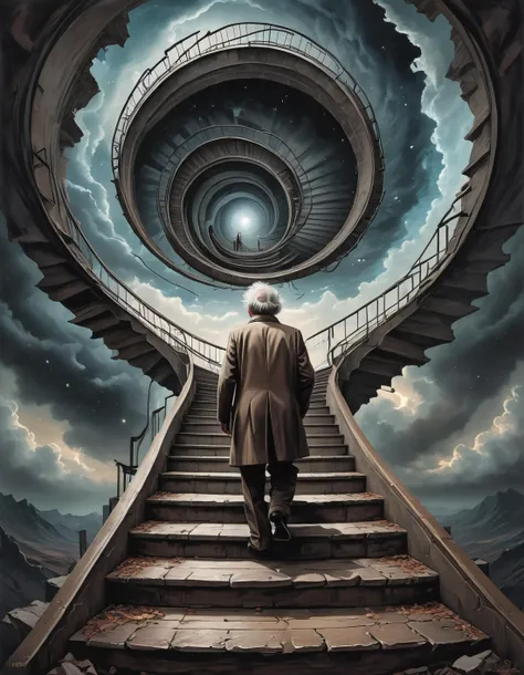 einstein, never ending stairs, surreal, nietsche