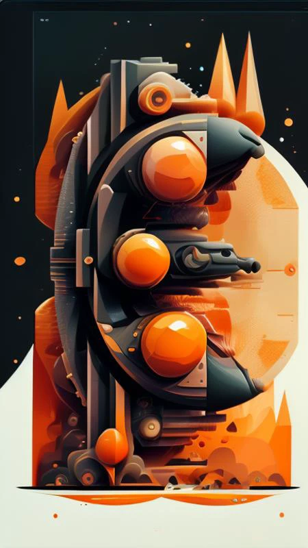 Create flat design in an novel illustration style and detailed illustration mainly in warm, black and orange tones. It consists of various geometric elements such as straight lines, semi-circles and 3d shapes. These shapes are arranged in a detailed manner, creating a diagonal composition.