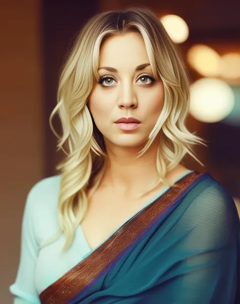 KaleyCuoco,<lora:KaleyCuocoSDXL:1>,woman wearing saree, background blur, portrait, sharp, detailed, uhd, realistic, masterpiece