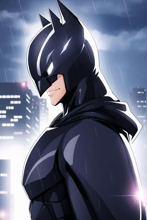 <lora:lelouch_Code_geass-KK77-V1:0.5>,
(Night:1.7), in the rain ,Japan, Tokyo, CityView,building,city skyline at night,futuristic city,
Standing at attention,
batman costume, helmet,armor,cape,
<lora:Batman-KK77-V1:0.7>,batman,strong,
1 Man, looking at viewer, in the center of the image,(Upper_body),(close-Up),(Focus on her face),
official art,extremely detailed CG unity 8k wallpaper, perfect lighting,Colorful, Bright_Front_face_Lighting,
(masterpiece:1.0),(best_quality:1.0), ultra high res,4K,ultra-detailed,
photography, 8K, HDR, highres, absurdres:1.2, Kodak portra 400, film grain, blurry background, bokeh:1.2, lens flare, (vibrant_color:1.2)