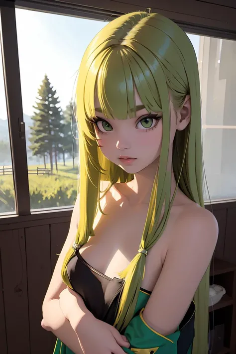 Highest quality,High resolution,HDR, 8k hd,The finer details, ((Exact number of legs,Exact number of arms, Perfect hands,Perfect legs)),Absurd, Bright colors, extremely beautiful detailed anime face,Look straight ahead, (Beautiful breasts,Mid-chest), Gazing at the audience, Open your mouth,Feet outside the frame, White skin, hair accessory,Earrings, Earrings, necklace, Alone, (20 year old girl:1.5), (Shiny long straight hair:1.4),((Light green hair)),Asymmetrical bangs,Shiny Hair,(Small eyes:1.5),Very beautiful detailed eyes,Delicate and beautiful features,(Sulky look:1.3),(Simple underwear)