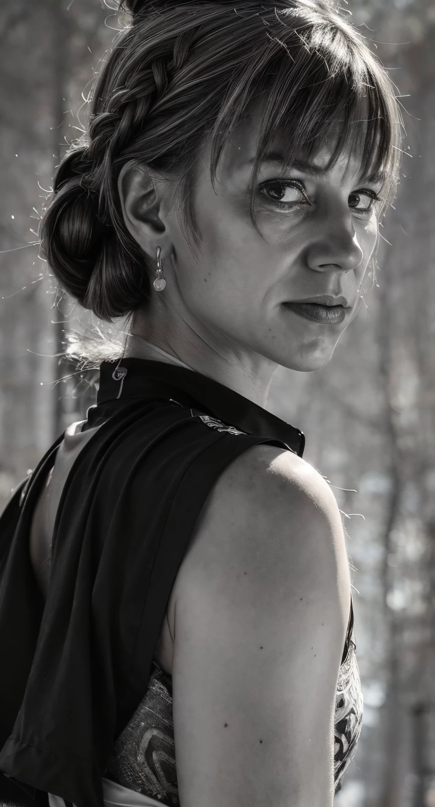 (scratchboard style, monochrome, texture, highly detailed, engraving:1.15), headshot <lora:sd15_locon_MadiTeeuws_32_v1-000012:.9> MadiTeeuws, focus on face, wearing a military uniform , her light slate gray hair is styled as braided bun,
<lora:100_TatK:1> (((TatK))) <lora:jkSmallBreastsLite_V01:0.8> <lora:AnimeLeges:0.8>