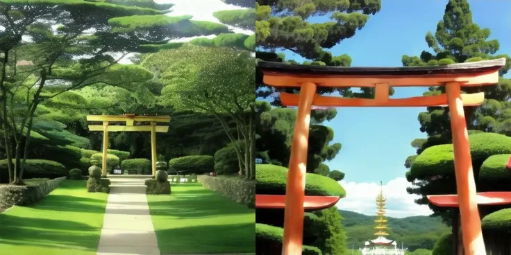 (((anime))) , a picture of with tree and torii 2girls ;testtravel2