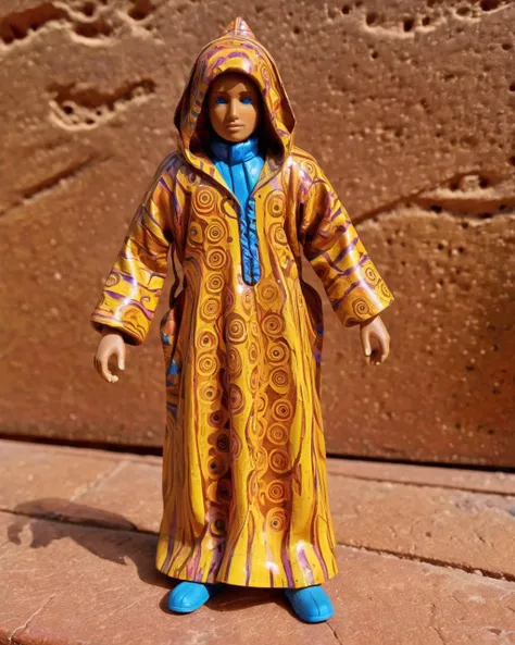 Violet and dark yellow fractals, Native Art, Libertywave, copper hue, Color splash, Plastic Action Figure, Basic Swiss Sibling, dressed in Psychadelic colorful djellaba, <lora:AJLABIY:1> jlby-xl