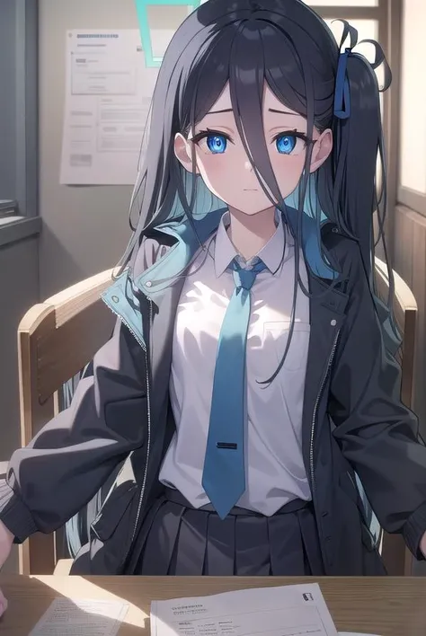 bluearchivearis, <lyco:bluearchivearis-lyco-nochekaiser:1>,
aris, black hair, blue eyes, hair between eyes, halo, long hair, one side up, hair ribbon, (flat chest:1.2),
BREAK necktie, blue necktie, jacket, skirt, school uniform, white shirt, collared shirt, black skirt, white jacket, long sleeves,
BREAK looking at viewer,
BREAK indoors, classroom,
BREAK <lyco:GoodHands-beta2:1>, (masterpiece:1.2), best quality, high resolution, unity 8k wallpaper, (illustration:0.8), (beautiful detailed eyes:1.6), extremely detailed face, perfect lighting, extremely detailed CG, (perfect hands, perfect anatomy),