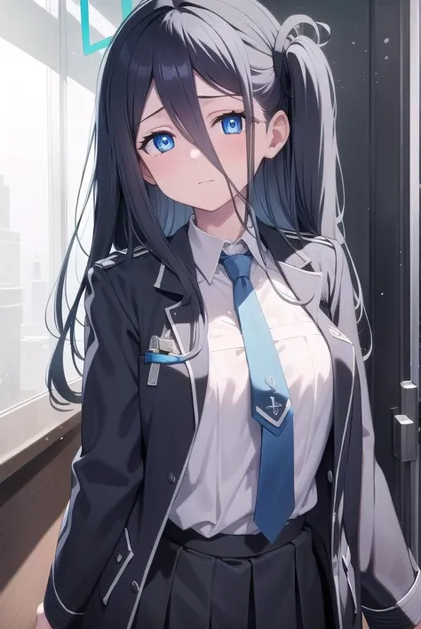 bluearchivearis, <lyco:bluearchivearis-lyco-nochekaiser:1>,
aris, black hair, blue eyes, hair between eyes, halo, long hair, one side up, hair ribbon, (flat chest:1.2),
BREAK necktie, blue necktie, jacket, skirt, school uniform, white shirt, collared shirt, black skirt, white jacket, long sleeves,
BREAK looking at viewer,
BREAK indoors, classroom,
BREAK <lyco:GoodHands-beta2:1>, (masterpiece:1.2), best quality, high resolution, unity 8k wallpaper, (illustration:0.8), (beautiful detailed eyes:1.6), extremely detailed face, perfect lighting, extremely detailed CG, (perfect hands, perfect anatomy),
