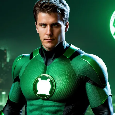 Hyperrealistic art close-up photo of lucas, wearing a green lantern outfit, at arkham city, <lora:lukas_y_xl:1> . Extremely high-resolution details, photographic, realism pushed to extreme, fine texture, incredibly lifelike