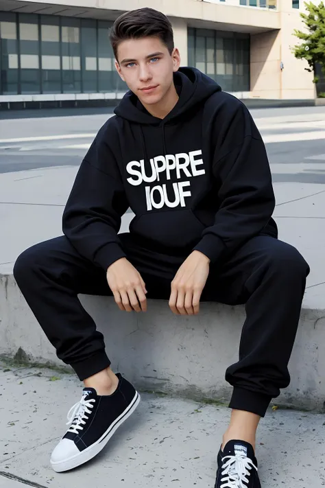lukas <lora:lukas_y-04:1> wearing fitted SUPREME streetwear, (smirk:0.5), sneakers, fashion editorial, dynamic pose, relaxed confident expression, soft diffused lighting