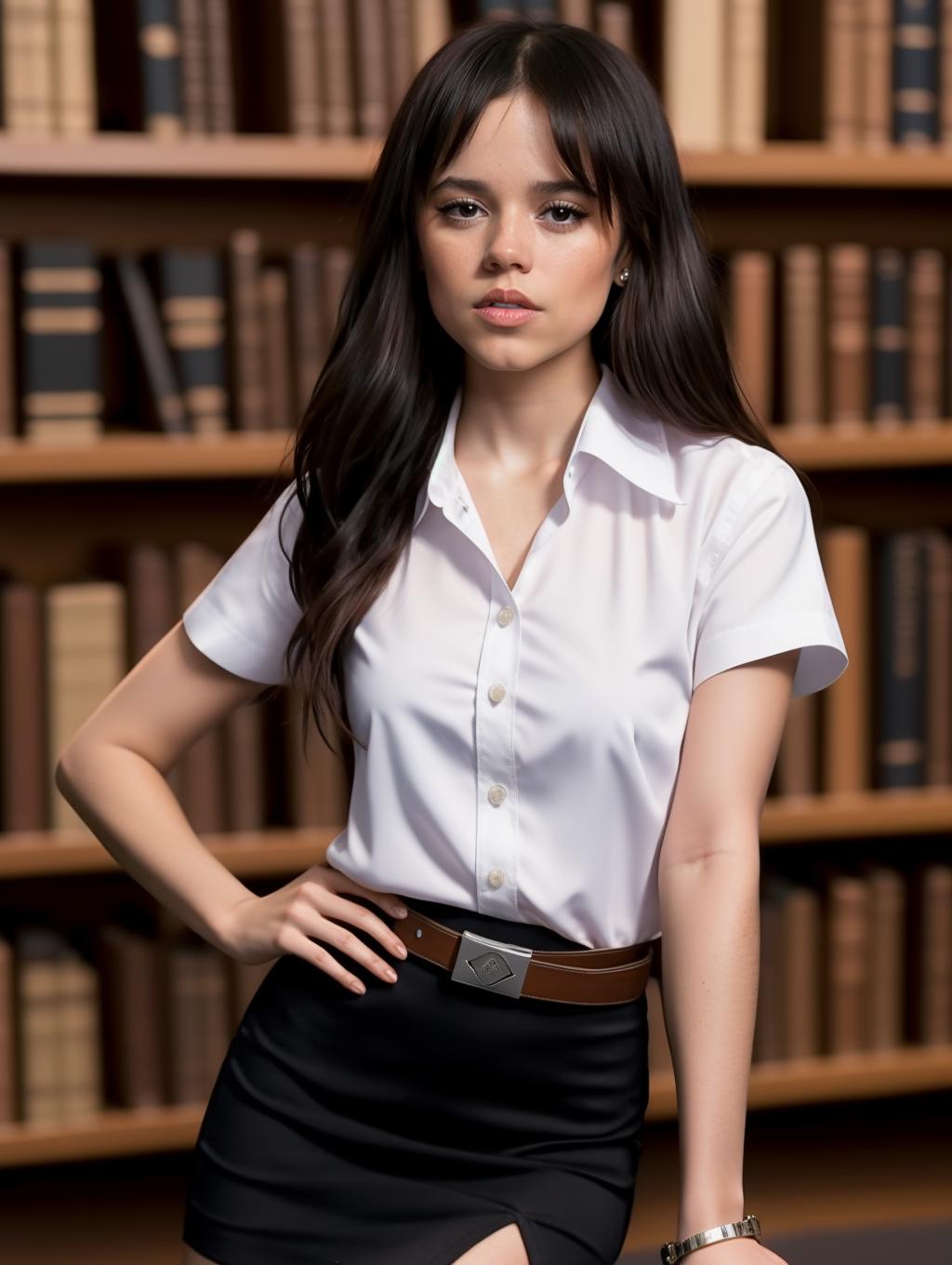 A close up of a woman in a skirt and a shirt - SeaArt AI