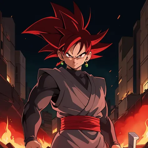 <lora:Goku_Black:0.7>, Best_QualityPos, RAW photo, intricate details, best quality, 8k uhd, soft lighting, 1boy, solo, red eyes, red hair, spiked hair, single earring, dougi, IncrsUnsheathingAKatanaMeme, sheath, holding sheath <lora:ChihiroUnsheathingAKatanaMeme:0.7>
