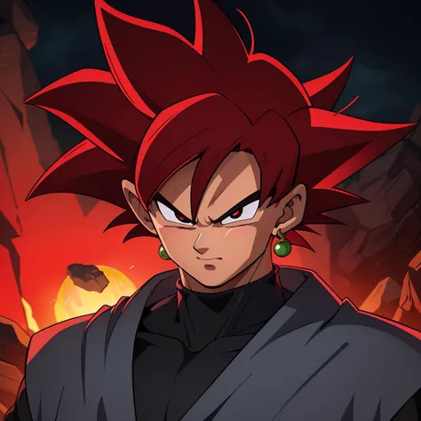 <lora:Goku_Black:0.7>, Best_QualityPos, RAW photo, intricate details, best quality, 8k uhd, soft lighting, 1boy, solo, red eyes, crimson hair, spiked hair, single earring, dougi