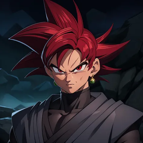 <lora:Goku_Black:0.7>, Best_QualityPos, RAW photo, intricate details, best quality, 8k uhd, soft lighting, 1boy, solo, red eyes, red hair, spiked hair, single earring, dougi <lora:LowRA:0.6>