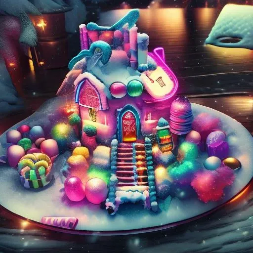 snowy house, candy, neon, <lora:Chr457m45m3rg3D0nMN3M1C:0.8> Chr457m45m3rg3D0nMN3M1C neon <lora:detail_slider_v4:2>